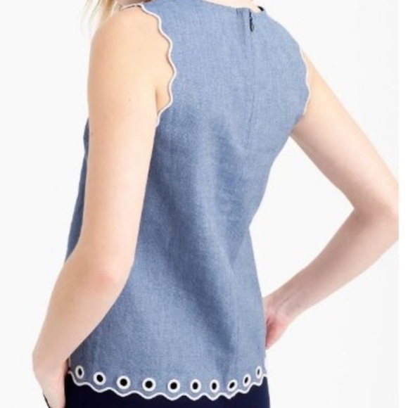 J Crew Women's Chambray Scalloped with Grommets Sleeveless Cotton Top Size 2P - Picture 2 of 7